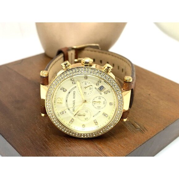 Michael Kors Women's Watch MK2249 Parker Quartz Gold Dial Leather Band 39mm - Picture 7 of 13